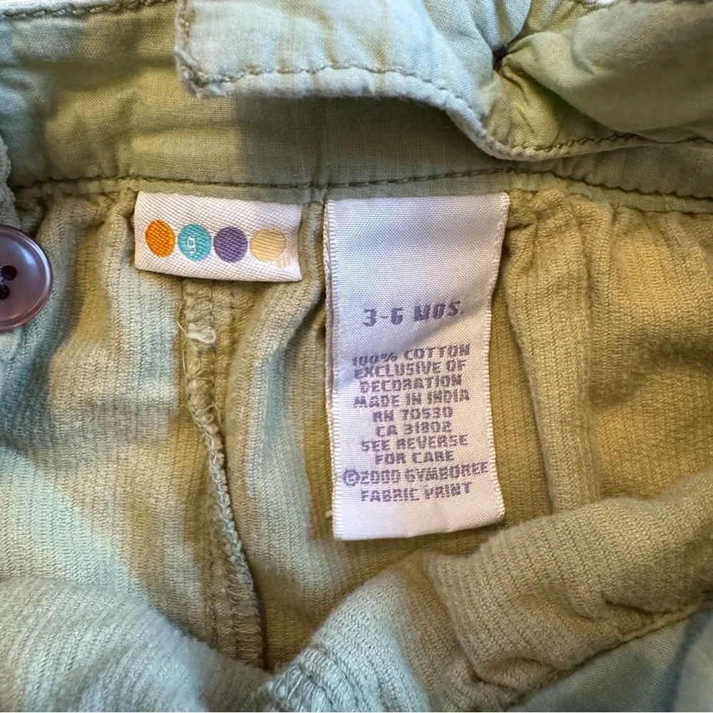 Vintage Gymboree Corduroy‎ Patchwork Overalls Olive Green Floral 3-6 Months 2000